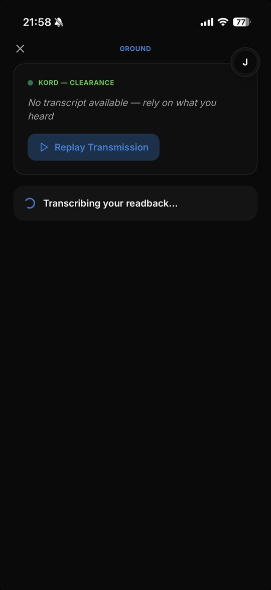 Radio simulator transcribing a readback